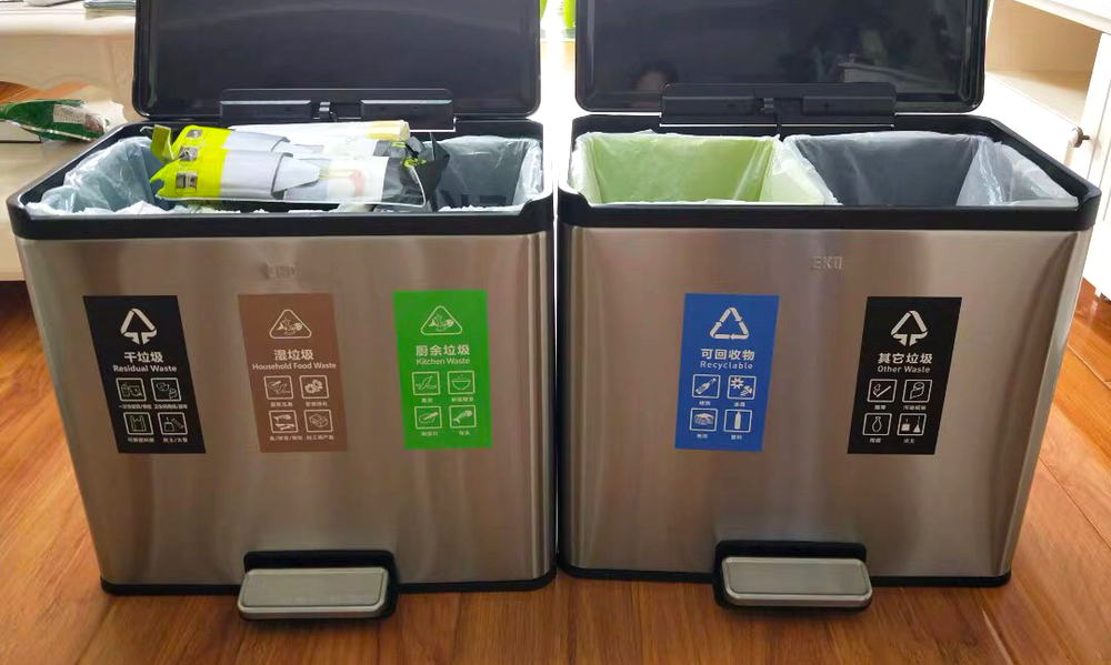 32 * 47 * 80cm,Brown Lightweight plastic General Rubbish and Recycling Vertical Waste Separation System WHR-HARP Dual Rubbish Bin Waste Separation Recycling Bin with Wheels for Kitchen Waste 