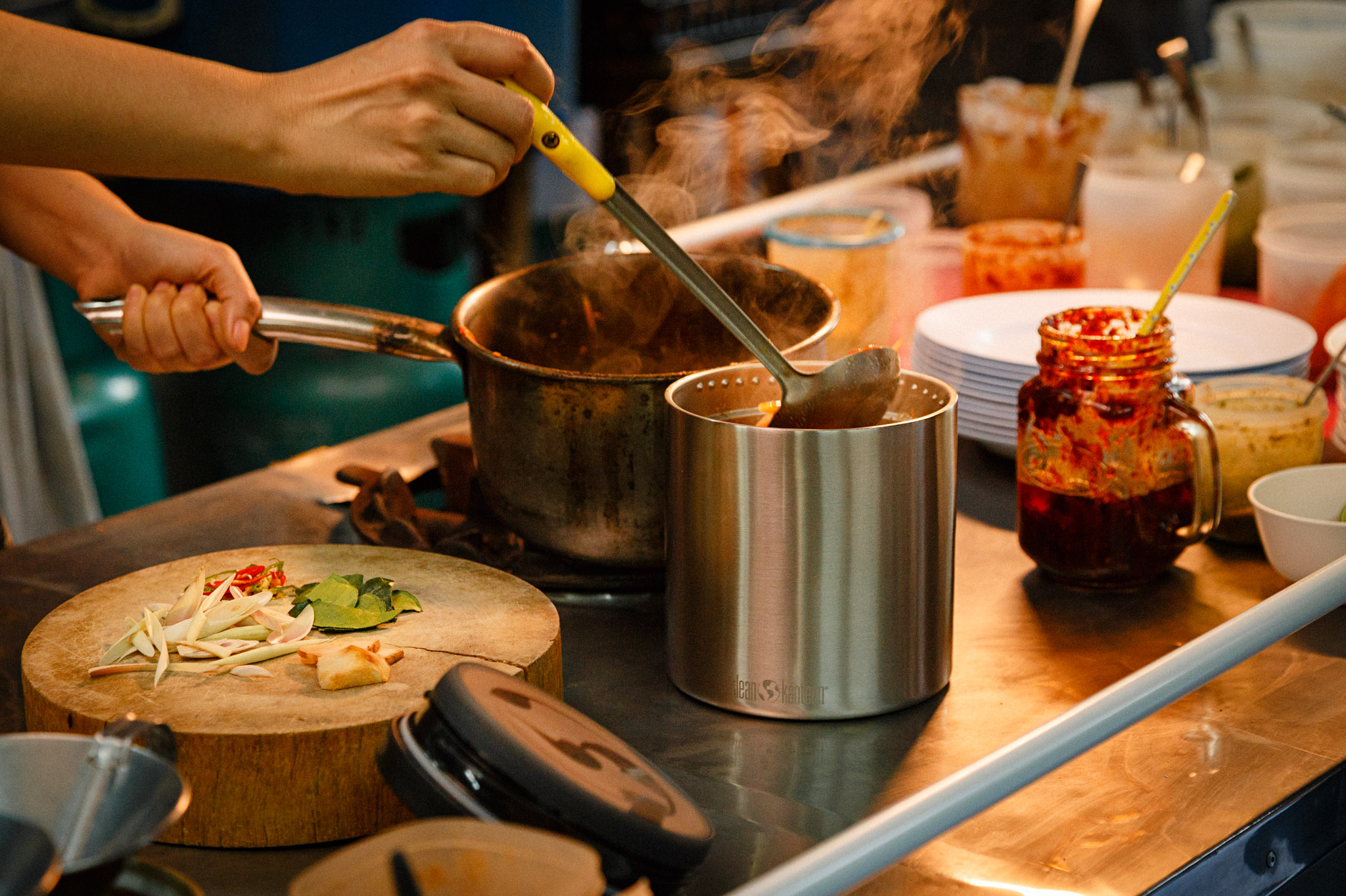 Klean Kanteen ladle and containers on a stove