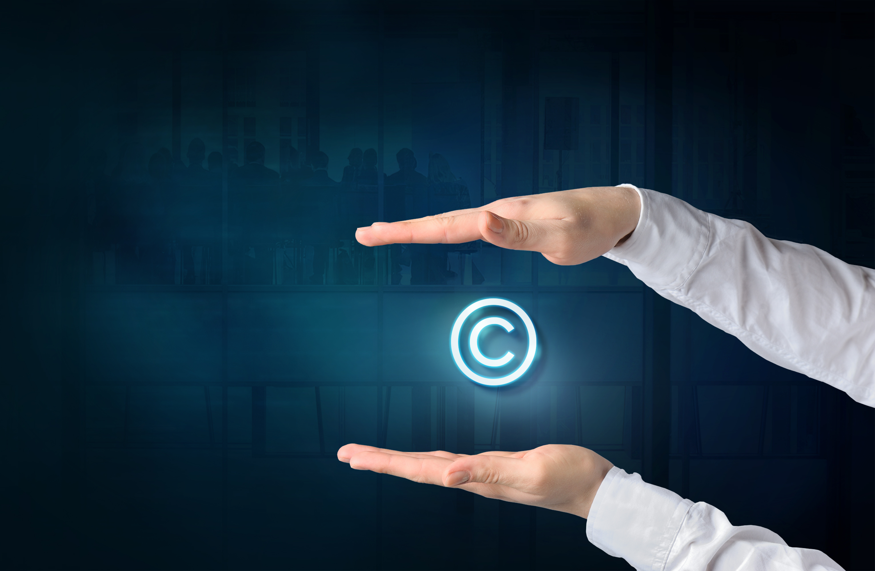 Copyright,Protection,Concept.,Protecting,Gesture,Of,Businessman,And,Symbol,Of