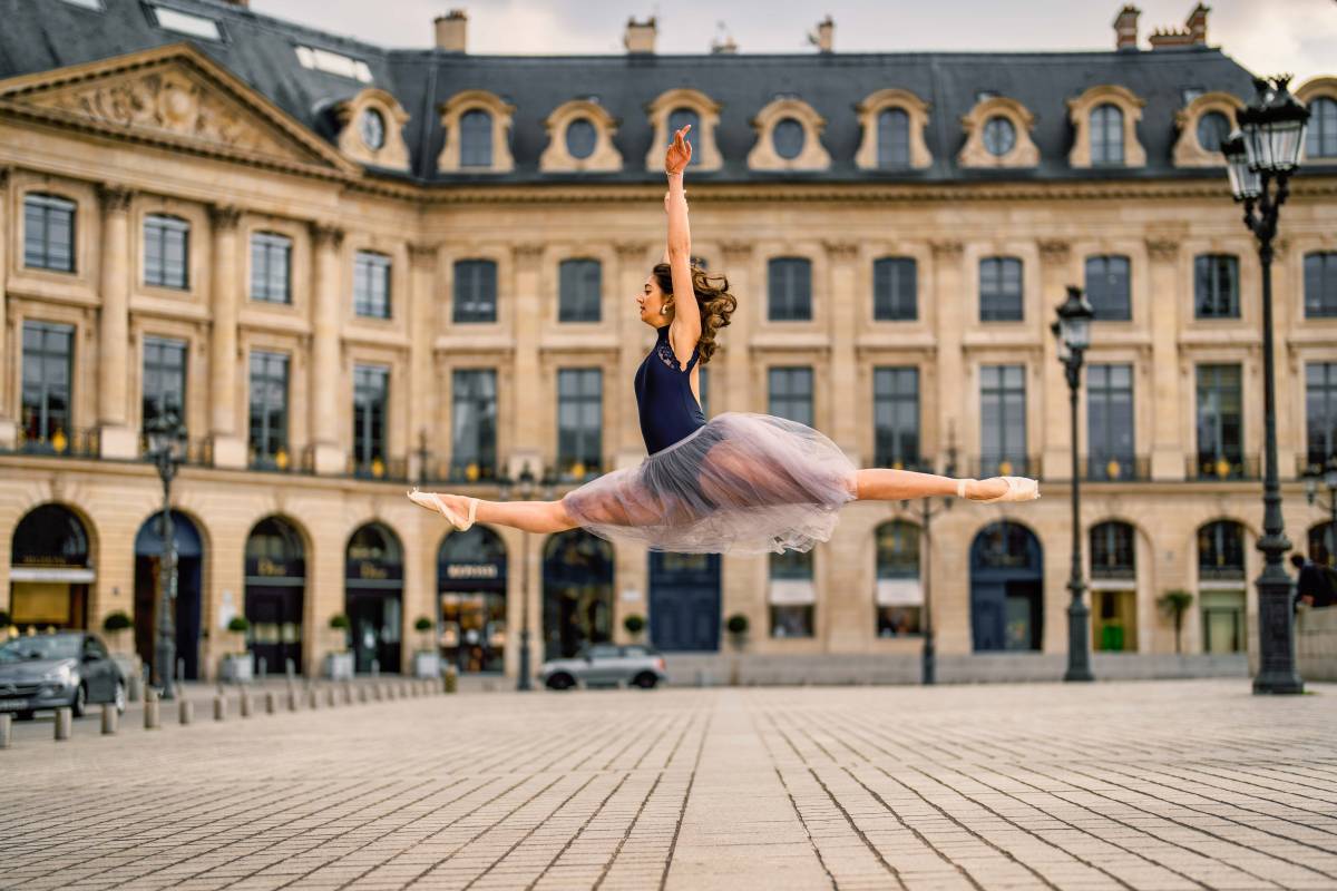 Dancer in Paris wears a Repetto tulle skirt and ballerina shoes. Photo credit: Getty