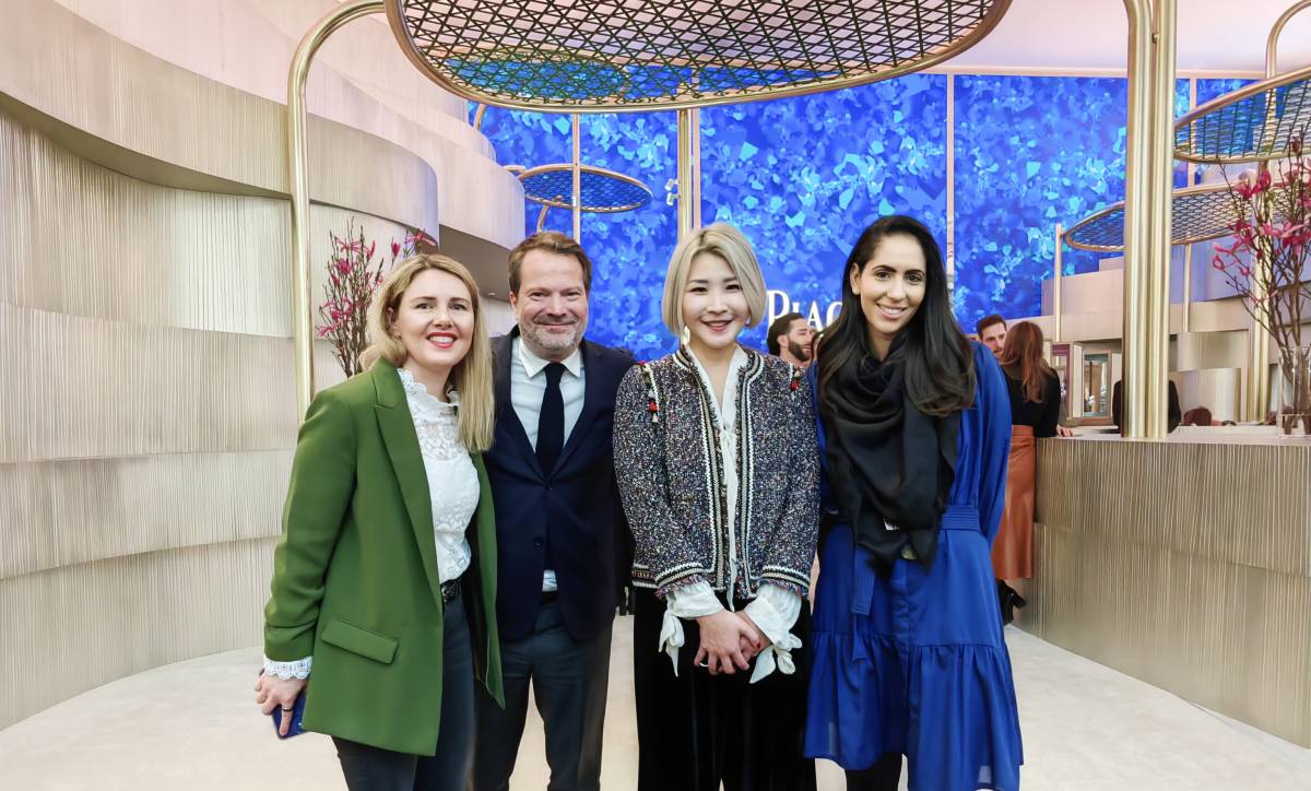 Piaget’s CEO Benjamin Comar (2nd from left) with Tmall Luxury Pavilion's head Janet Wang (3rd from left) and Piaget's China Executive President Sonia Carpentier (far right) at Watches and Wonders in Geneva. Photo credit: Alibaba Group