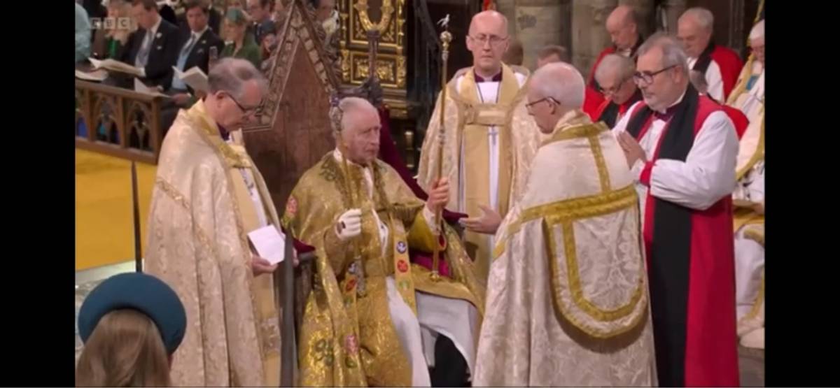 Charles Iii Wearing The Coronation Glove